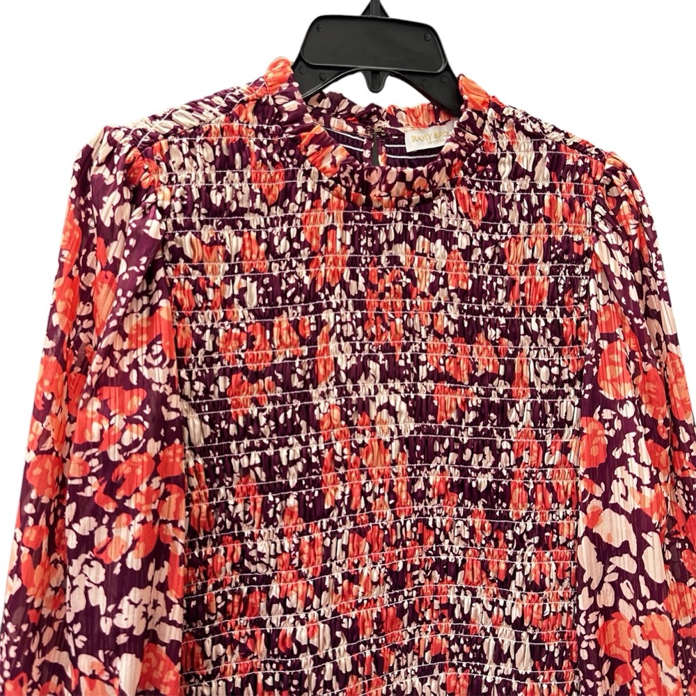 Ramy Brook Lucia Dress Cabernet Combo Abstract Spot Smocked Mini Women’s Large - Picture 2 of 7